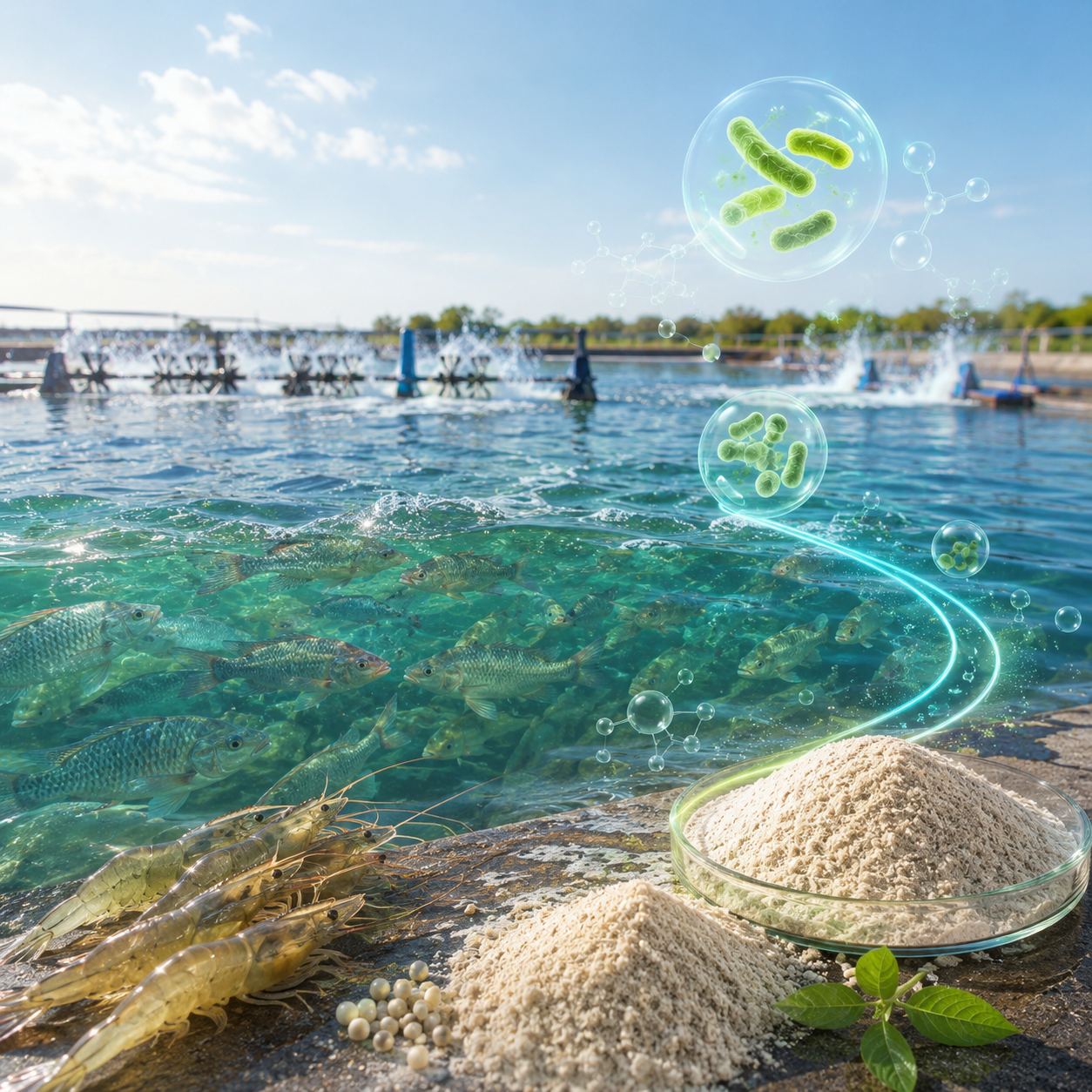 Aquaculture probiotics for pond water quality and aquatic animals
