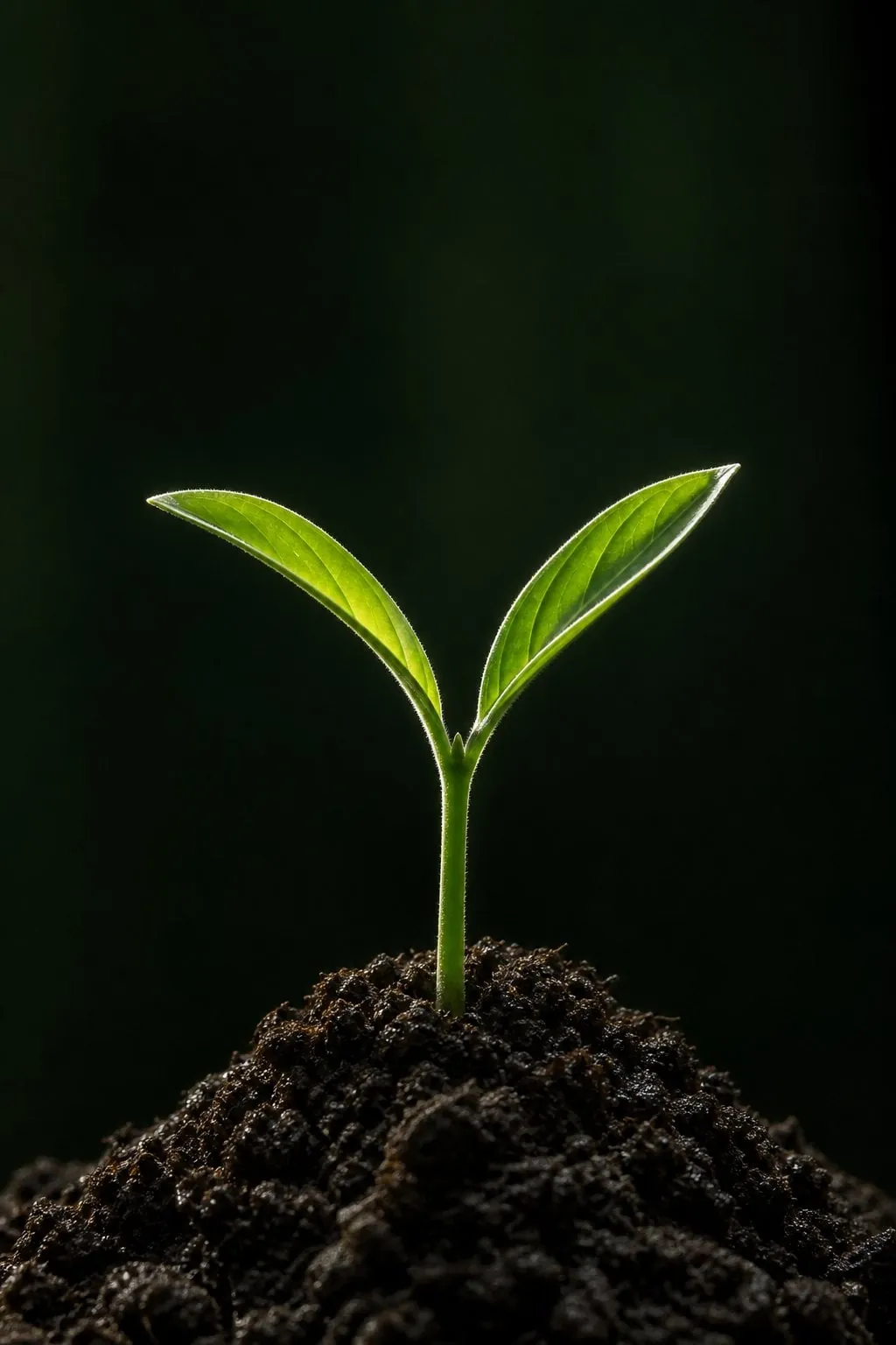 Young green seedling growing in cultivated soil