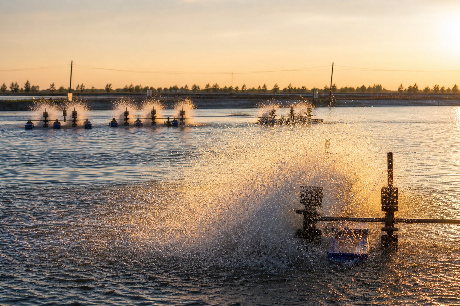Aquaculture pond with aerators: PSB application methods