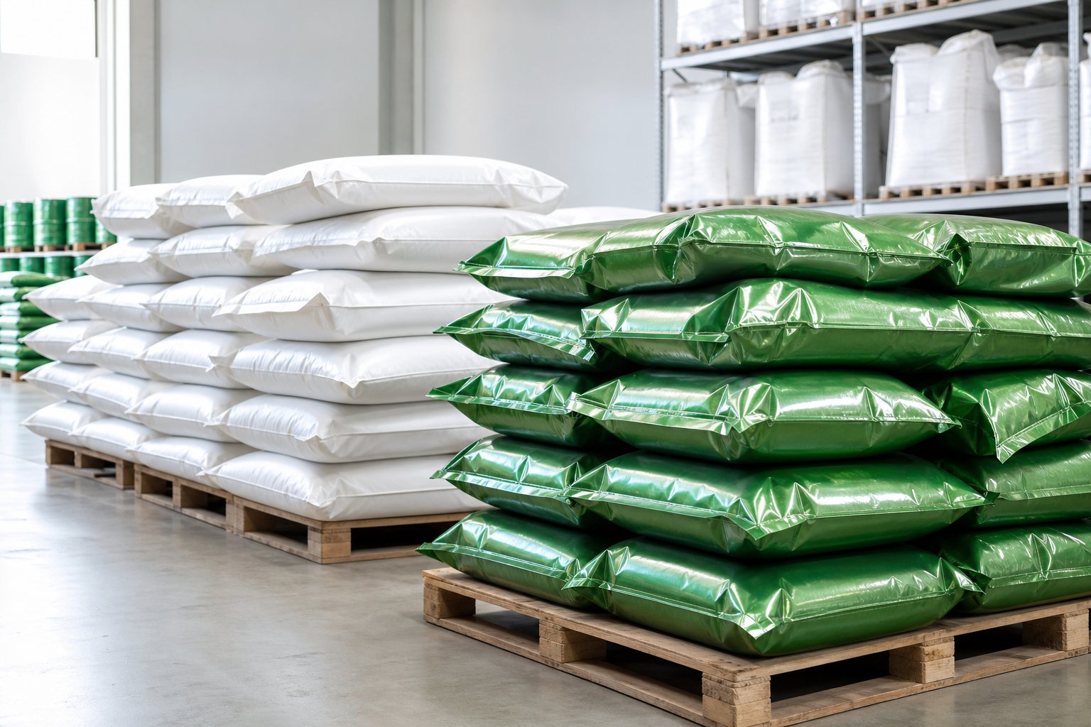 Stacked probiotic product bags on pallets